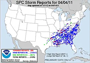 Storm reports for 24 hours ending at 8 a.m. EDT April 5, 2011