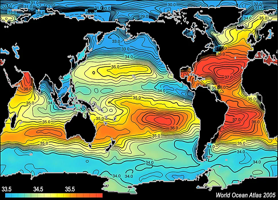 Average ocean salinity.