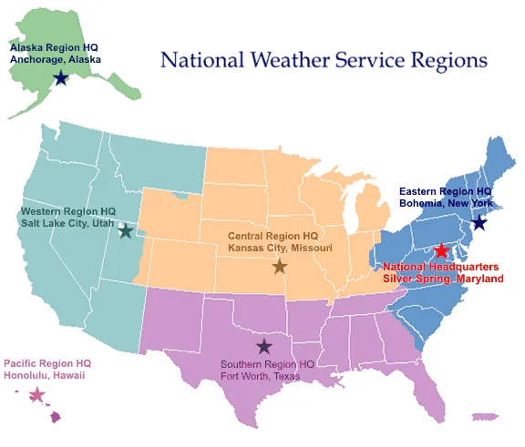 Map of NWS National and Regional Office