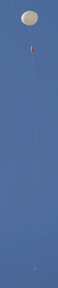 A radiosonde ascending a couple of minutes after release of the balloon.