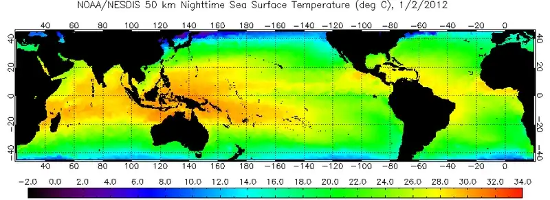 Sea surface temperature loop, by month, for 2012-14