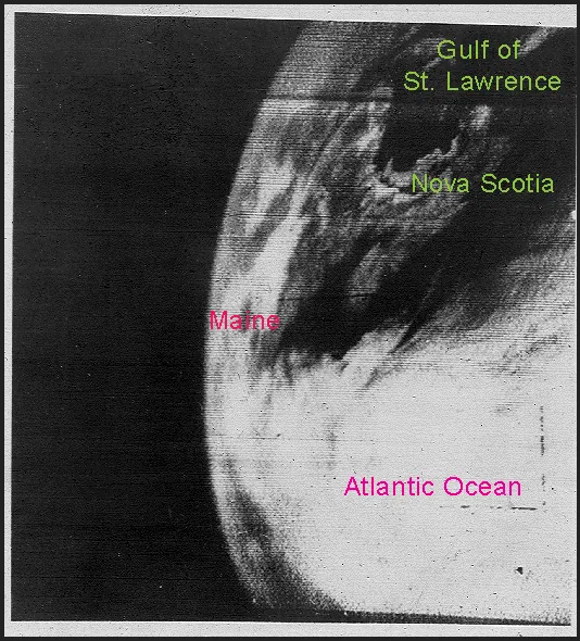 First television picture from space. TIROS-1 Satellite, April 1, 1960.