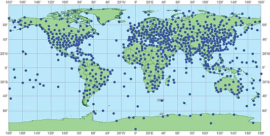 Map of locations of radiosonde observations worldwide