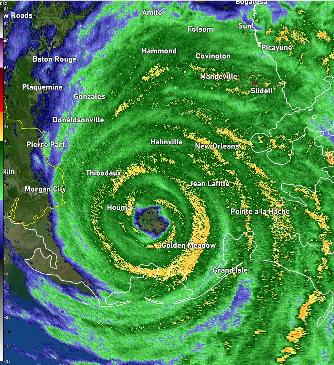 Hurricane Ida after making landfall in southeast Louisiana on August 29, 2021.